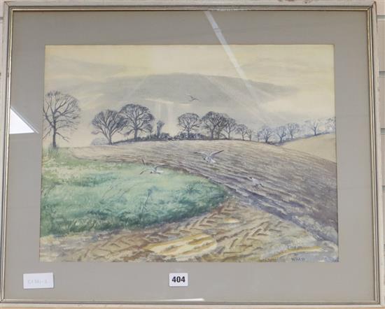 William Wyatt, watercolour, Field in Winter, Underriver, signed 38 x 50cm